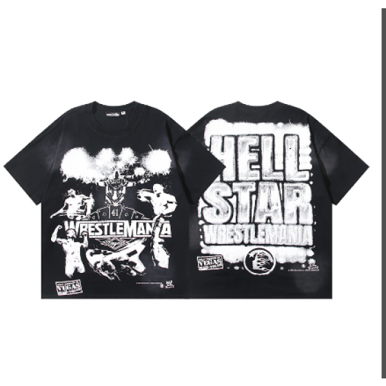 Hellstar Washed Retro Trendy Print Short-Sleeve T-Shirt